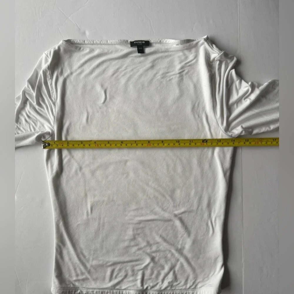 Express Supersoft Fitted Boat Neck Elbow Sleeve Tee White Size S - Picture 5 of 9